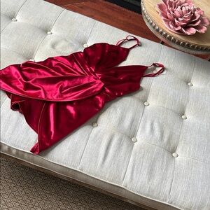 Luxxel Metallic Red Satin Romper Size Medium